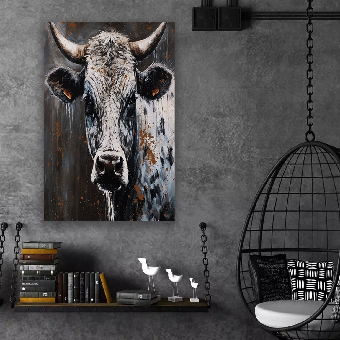 Watercolor Cow Canvas Art