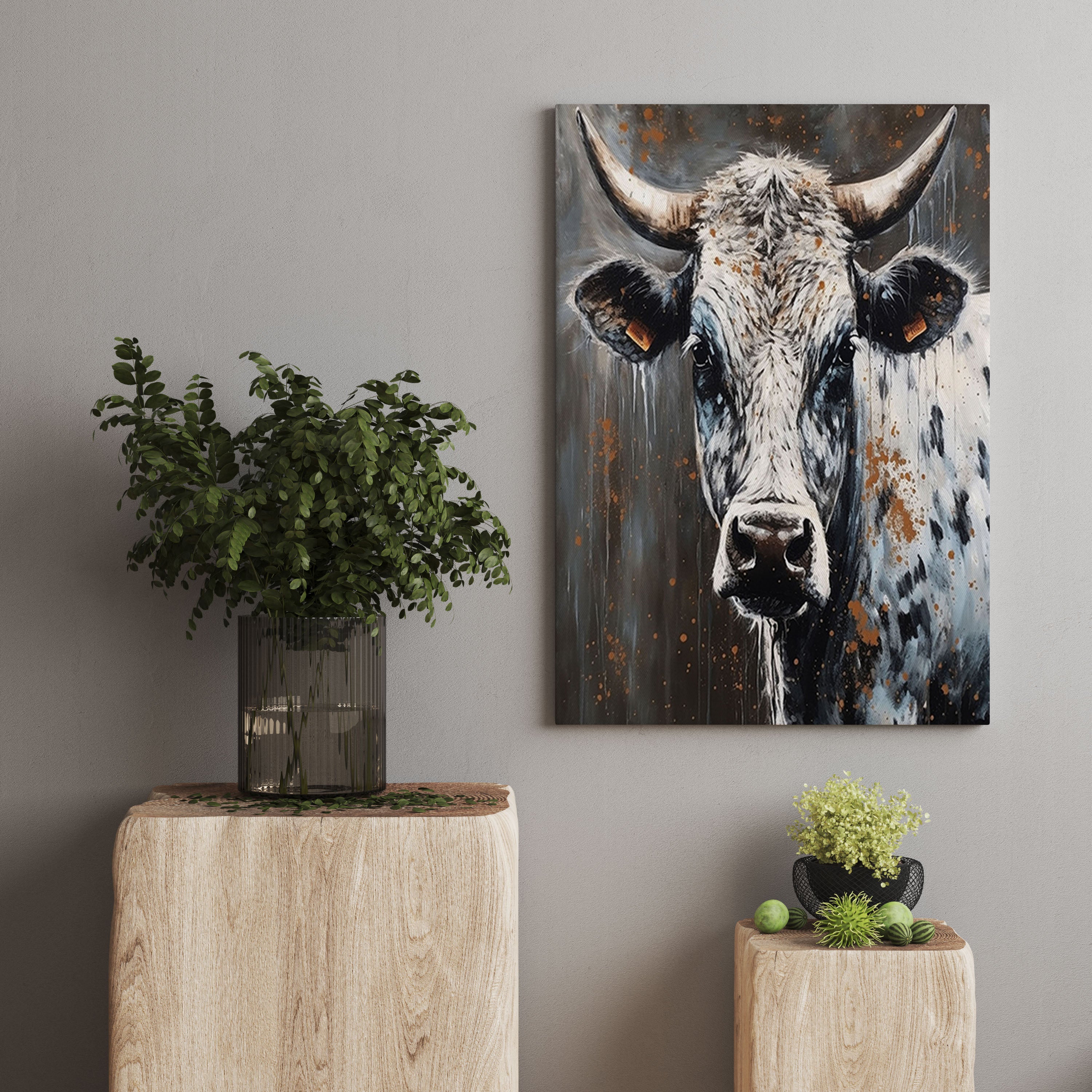 Watercolor Cow Canvas Art