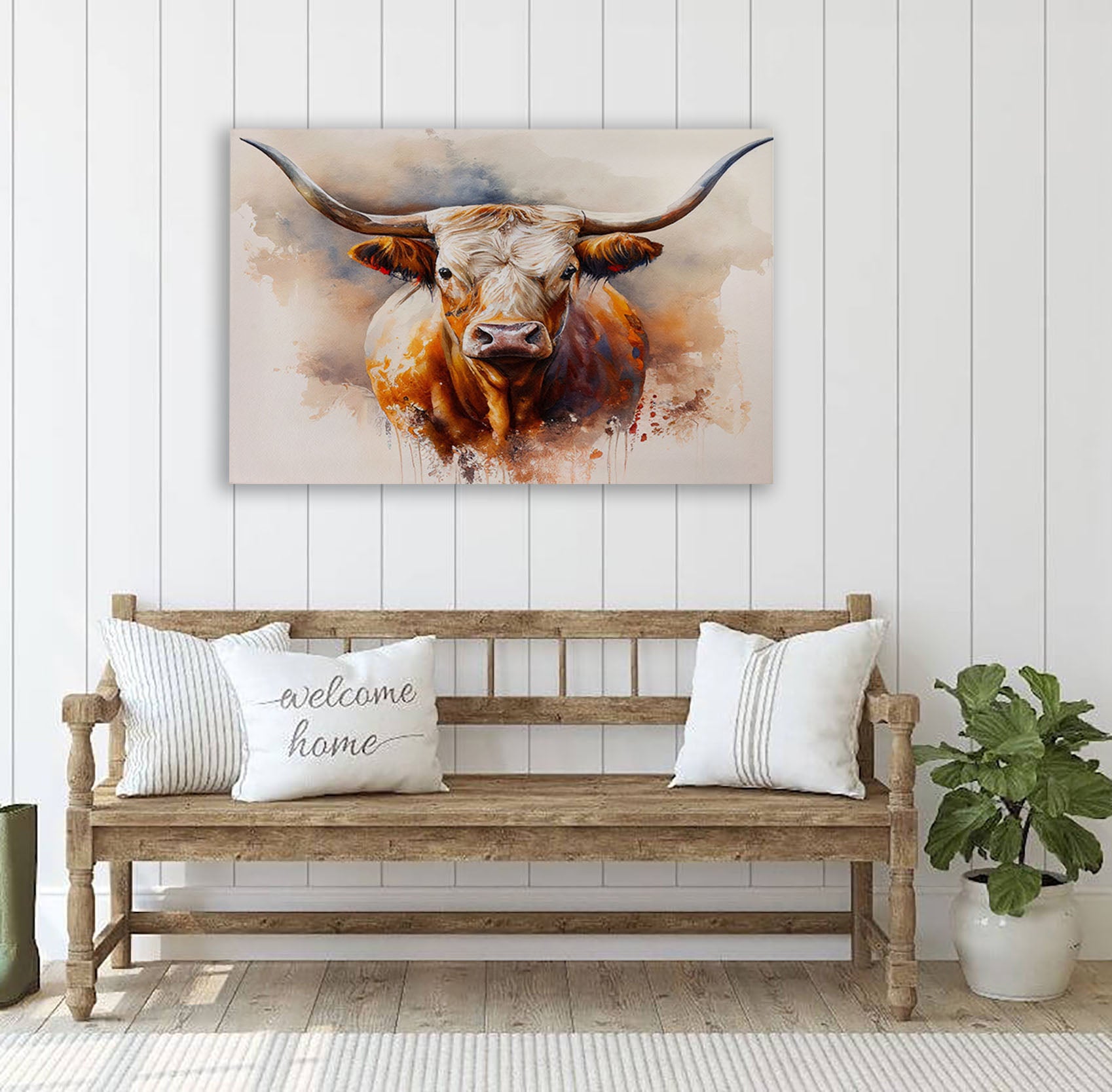 Watercolor Longhorn Canvas Art
