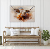 Watercolor Longhorn Canvas Art