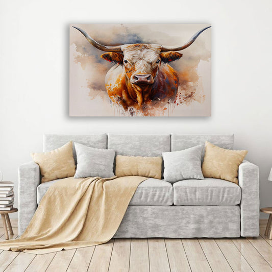 Watercolor Longhorn Canvas Art