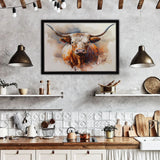 Watercolor Longhorn Framed Canvas