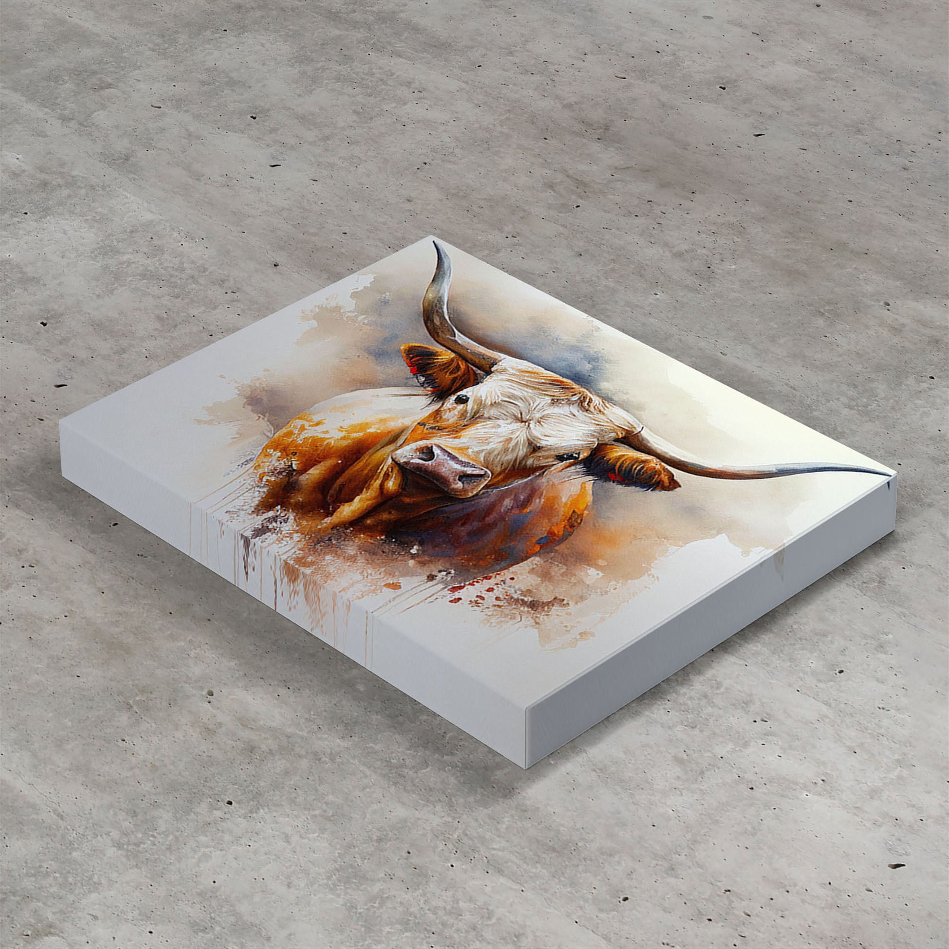 Watercolor Longhorn Canvas Art