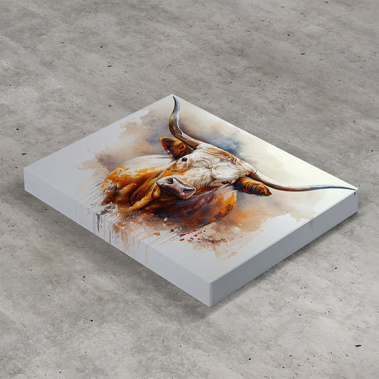 Watercolor Longhorn Canvas Art