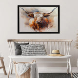 Watercolor Longhorn Framed Canvas
