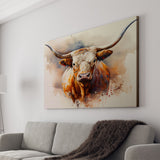 Watercolor Longhorn Canvas Art