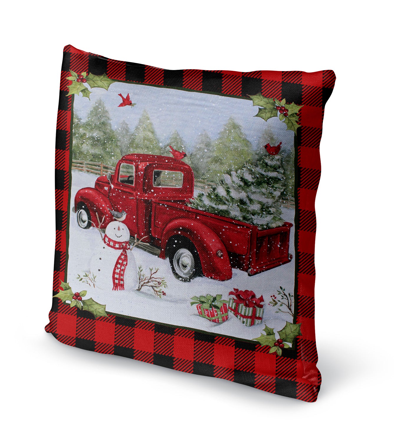 Red Plaid Truck Pillow