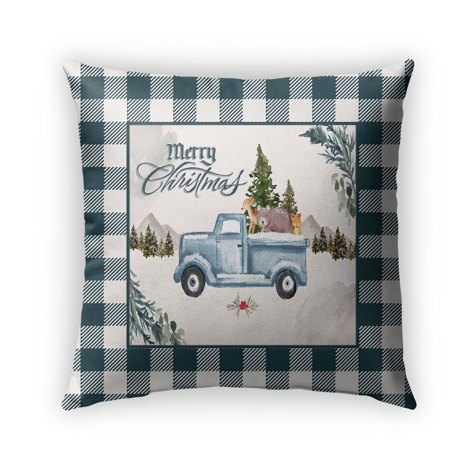 Teal Plaid Truck Pillow