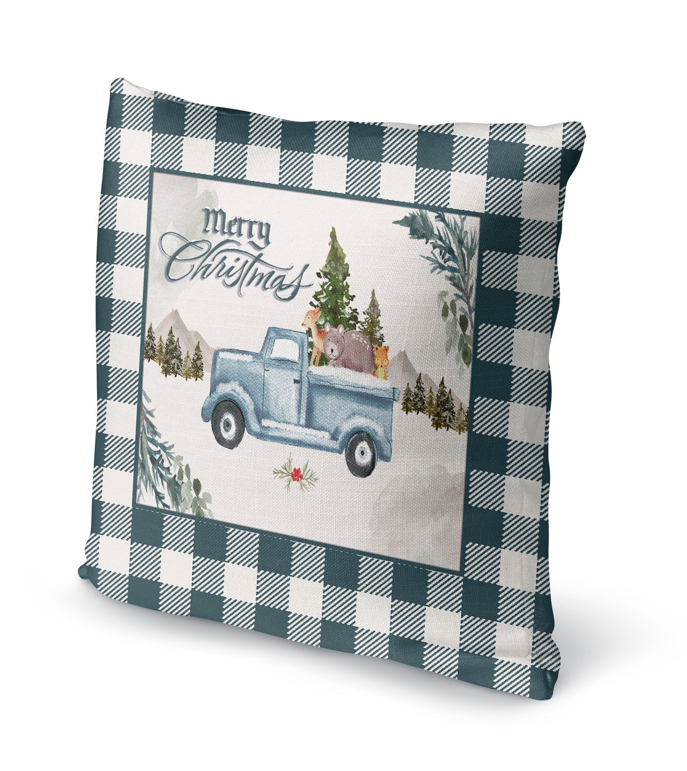 Teal Plaid Truck Pillow