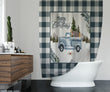 Teal Plaid Truck Shower Curtain