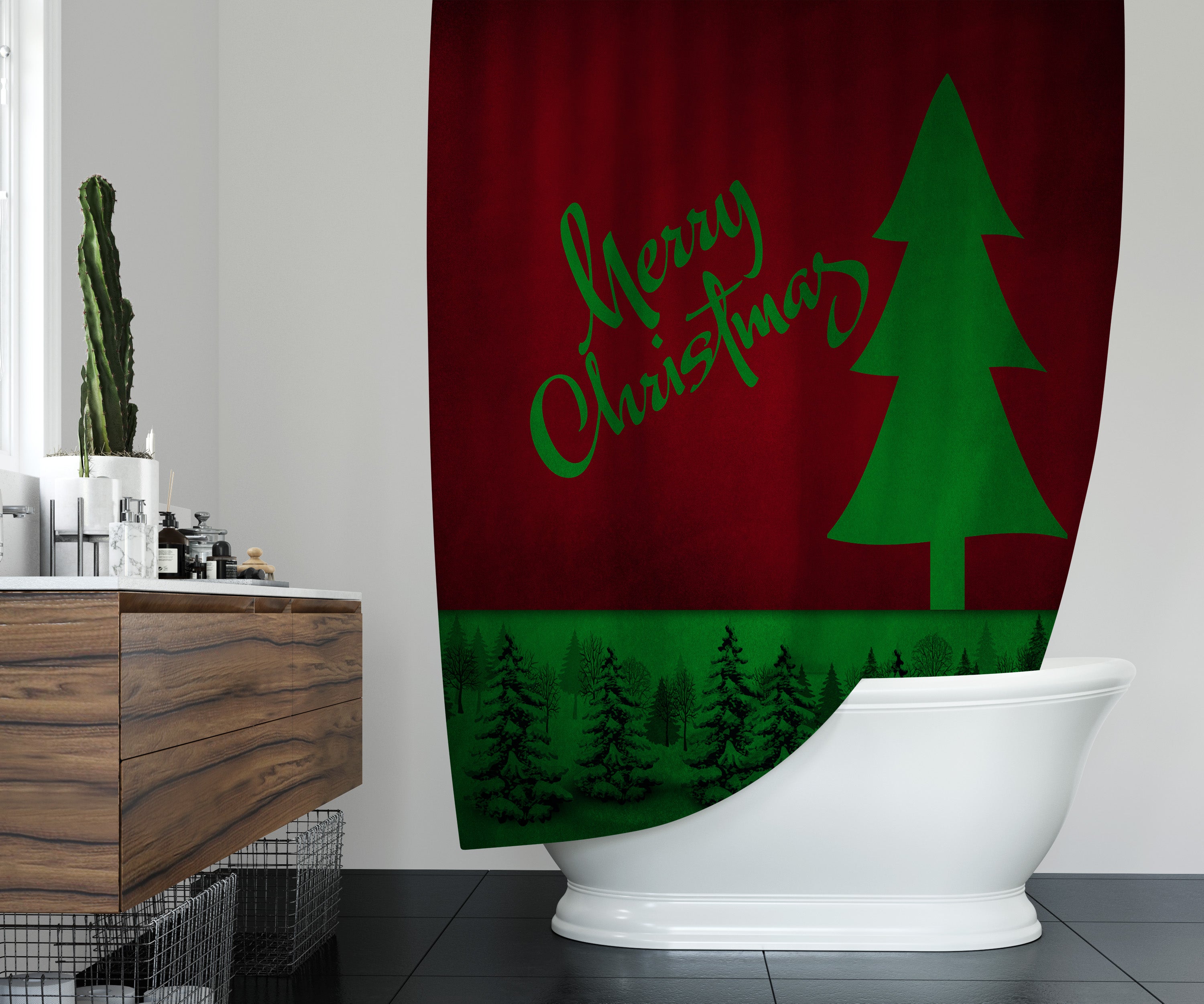 Green Red Xmas Shower Curtain