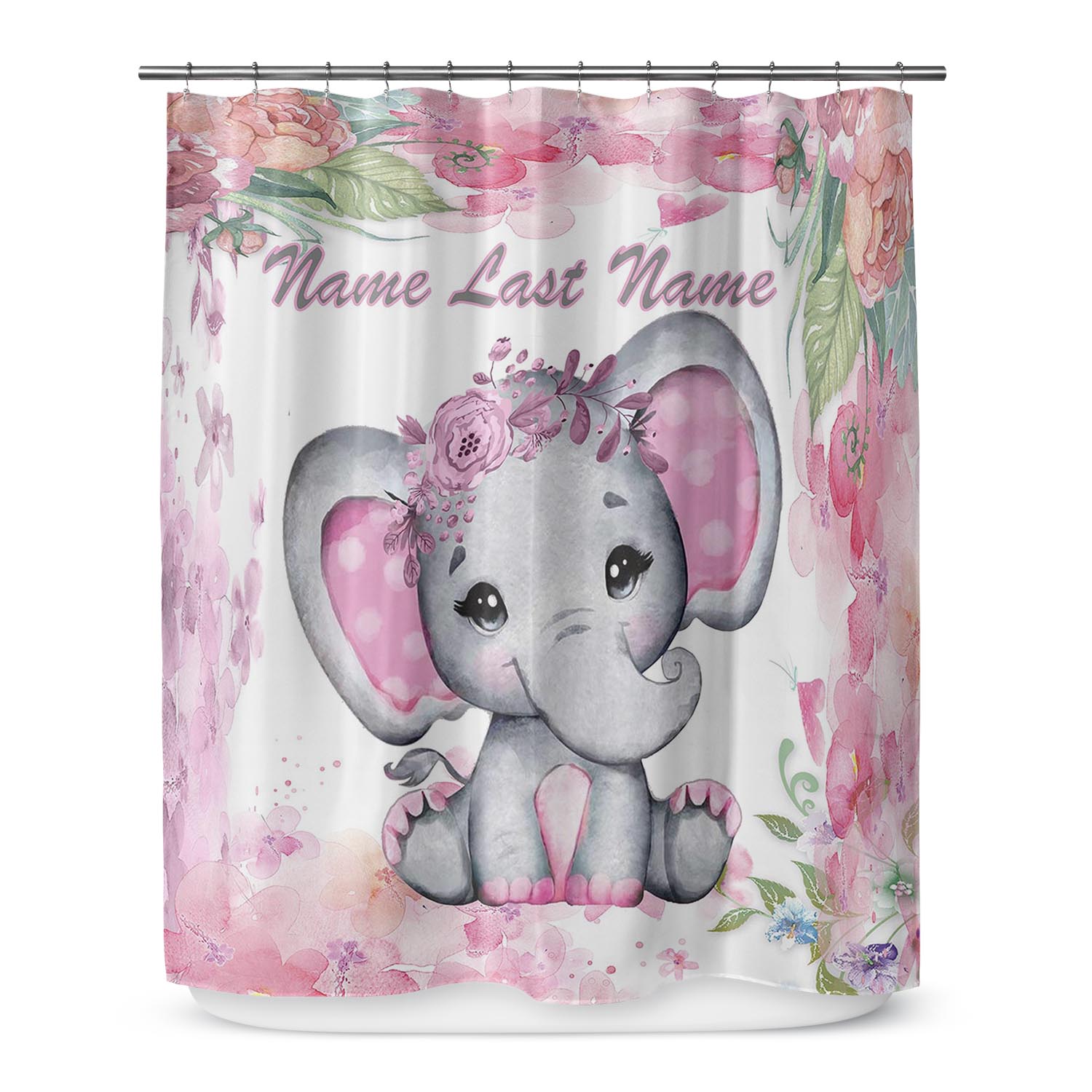 Pink Baby Elephant Shower Curtain