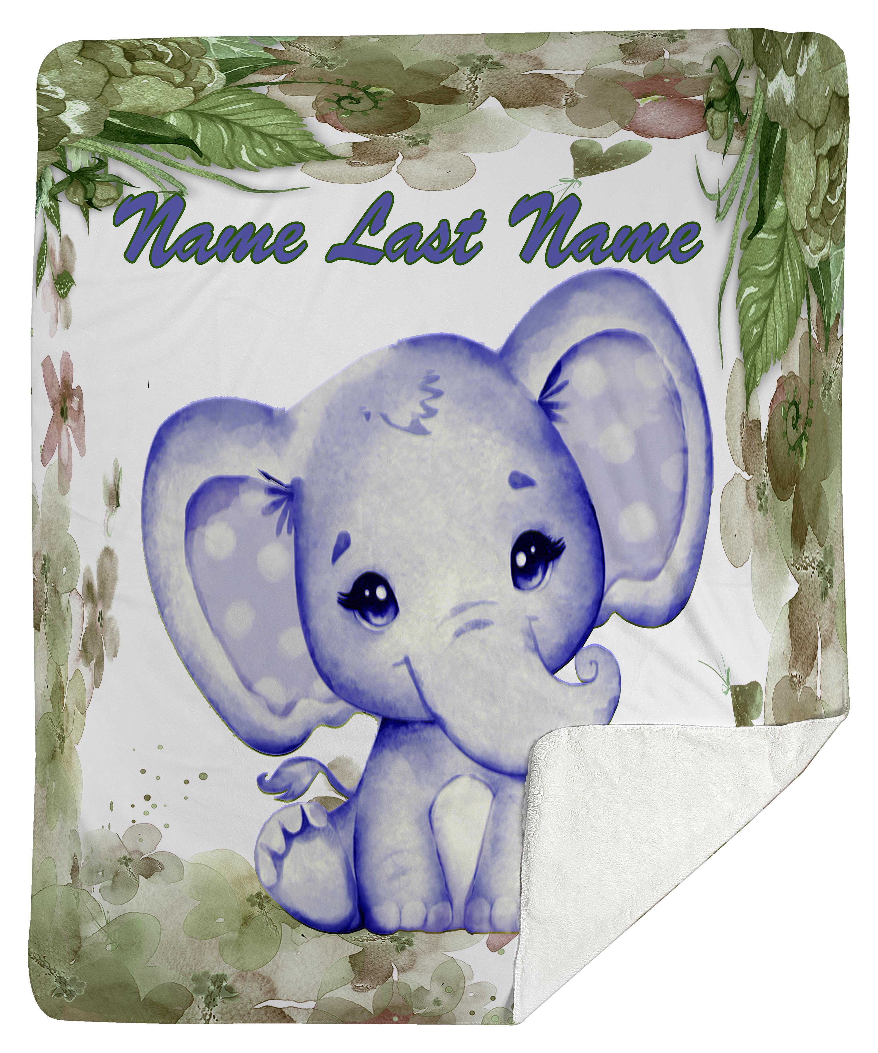 Blue Baby Elephant Sherpa Blanket