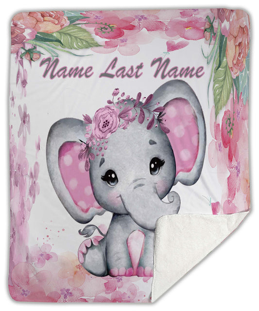 Pink Baby Elephant Sherpa Blanket