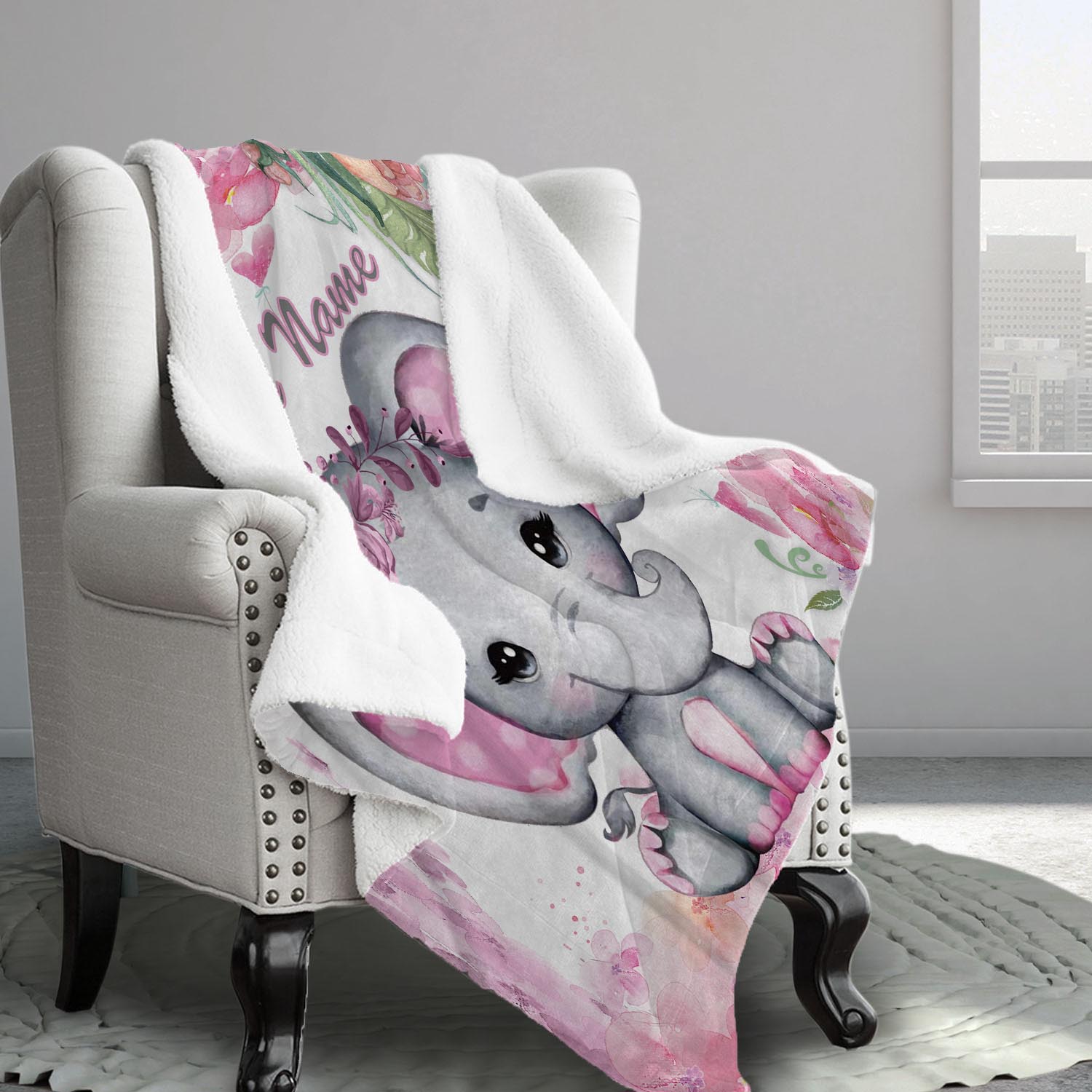 Pink Baby Elephant Sherpa Blanket