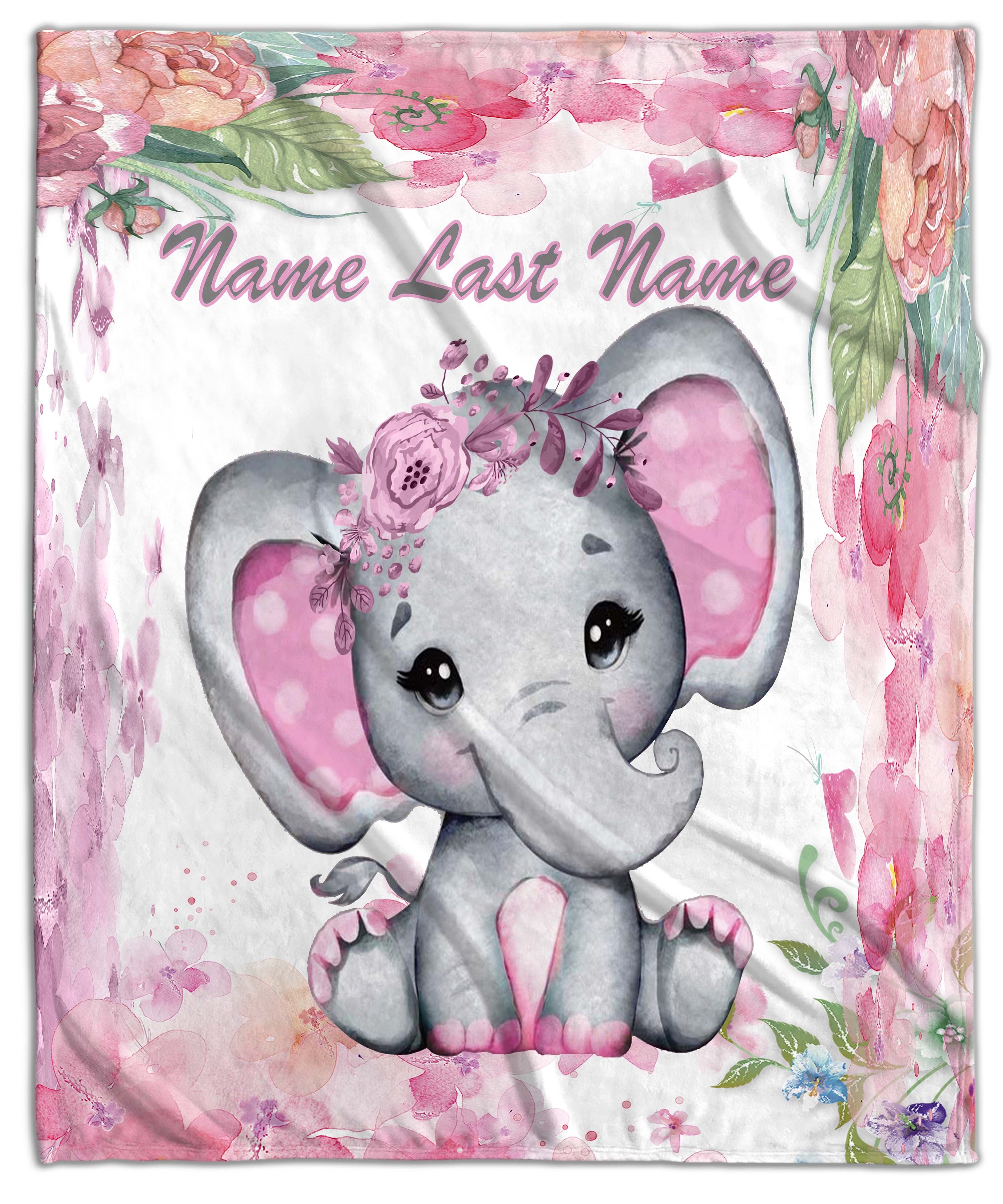 Pink Baby Elephant Super Plush Blanket